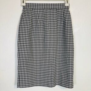 Vintage 80s 90s Panther Petites Size 6 P 6P Plaid Pencil Skirt Black White Retro